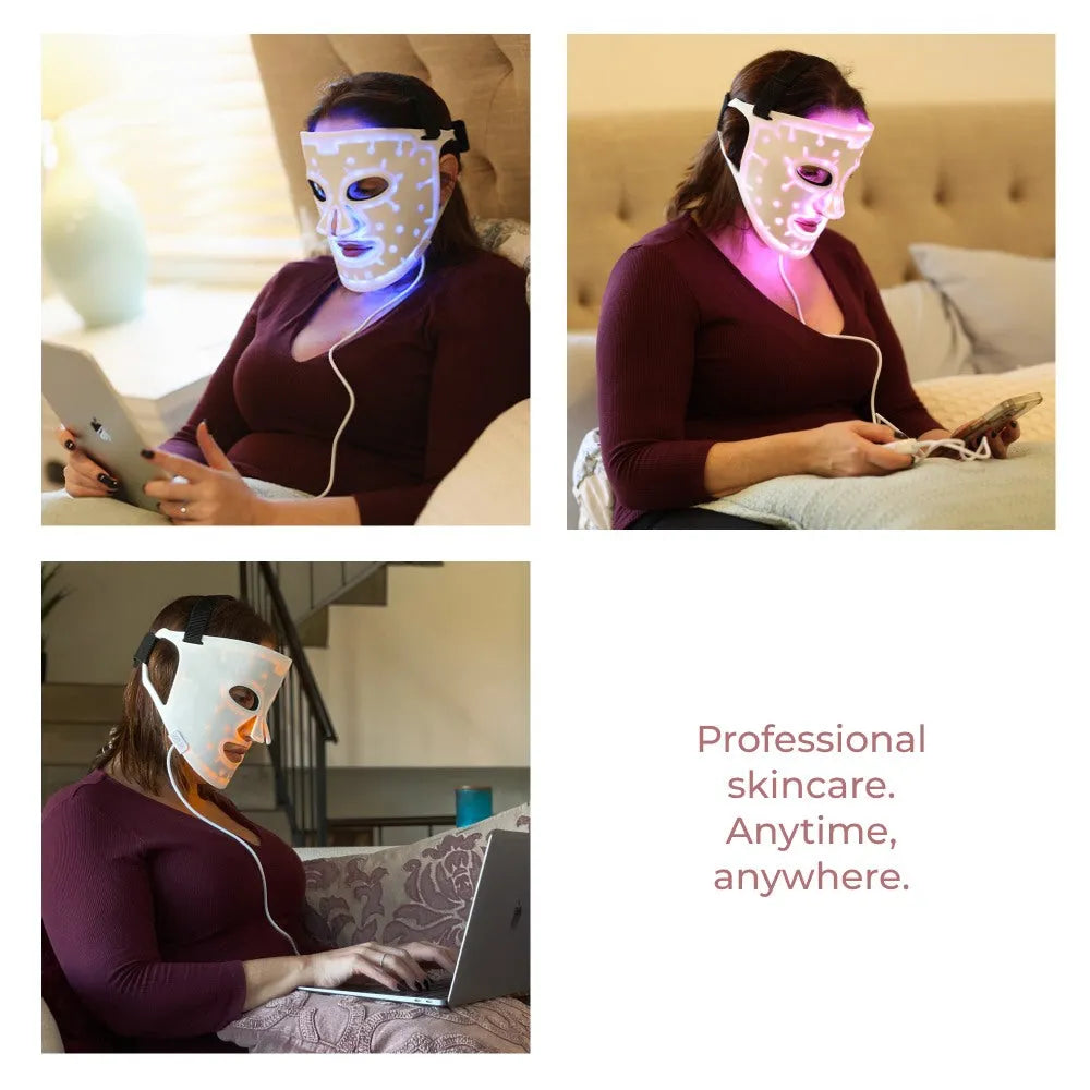 Woman wearing Aura Plus Near-infrared LED Light Therapy Mask